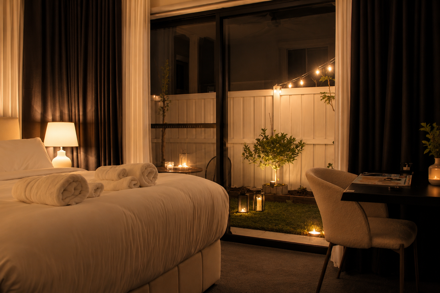 Our welcoming private room, softly lit by candlelight
